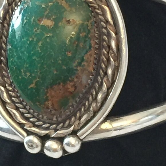 VINTAGE NAVAJO GREEN TURQUOISE STERLING SILVER CUFF 50g NATIVE AMERICAN BLUE GEM - Picture 9 of 12